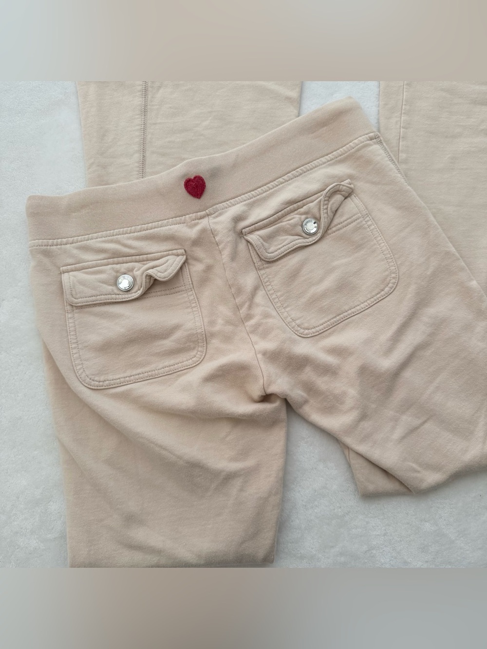 Twisted Heart 100% Cotton Flare Bottom Lounge Pants Small Cream Beige Y2K Casual - Picture 7 of 10